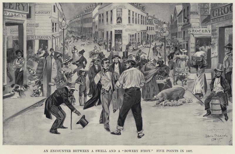 لقاء بين Swell و "Bowery B'hoy ،" خمس نقاط في عام 1827 (litho) بواسطة دانيال كارتر بيرد