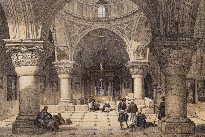 Chapel of St Helena (colour litho) بواسطة ديفيد (بعد) روبرتس
