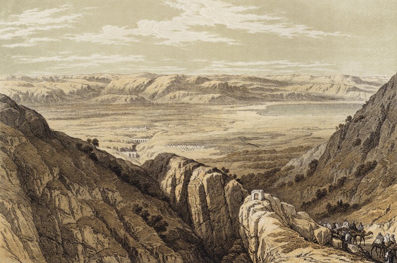 Descent upon the Valley of Jordan (colour litho) بواسطة ديفيد (بعد) روبرتس