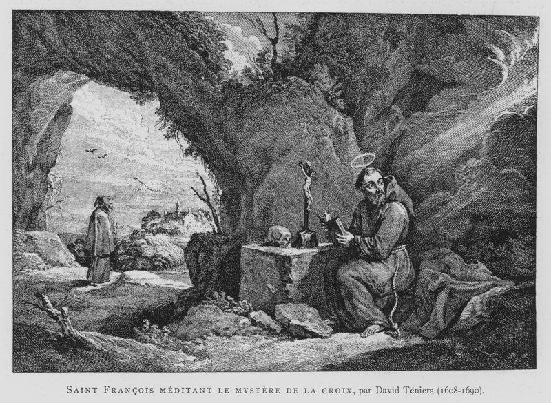 St Francis Meditating on the Mystery of the Cross (litho) بواسطة ديفيد الأصغر (بعد) تينيرز