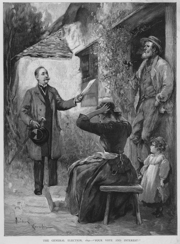 Canvassing for votes during the 1892 British General Election campaign (litho) بواسطة ديفيدسون نولز