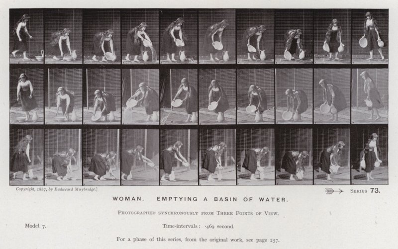 The Human Figure in Motion: Woman, emptying a basin of water (b/w photo) بواسطة ايدويرد مويبريدج