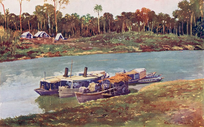 معسكر عسكري في منطقة أعالي الأمازون ، على بعد ثلاثة آلاف ميل من البحر (لون ليثو) بواسطة Edgar L. Pattison