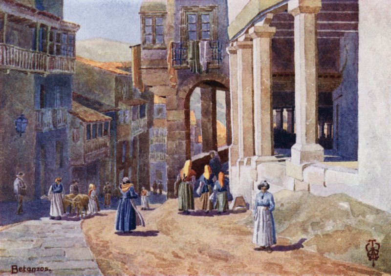 شمال إسبانيا: Betanzos ، A Colonnaded Calle (color litho) بواسطة إدغار تي إيه ويغرام