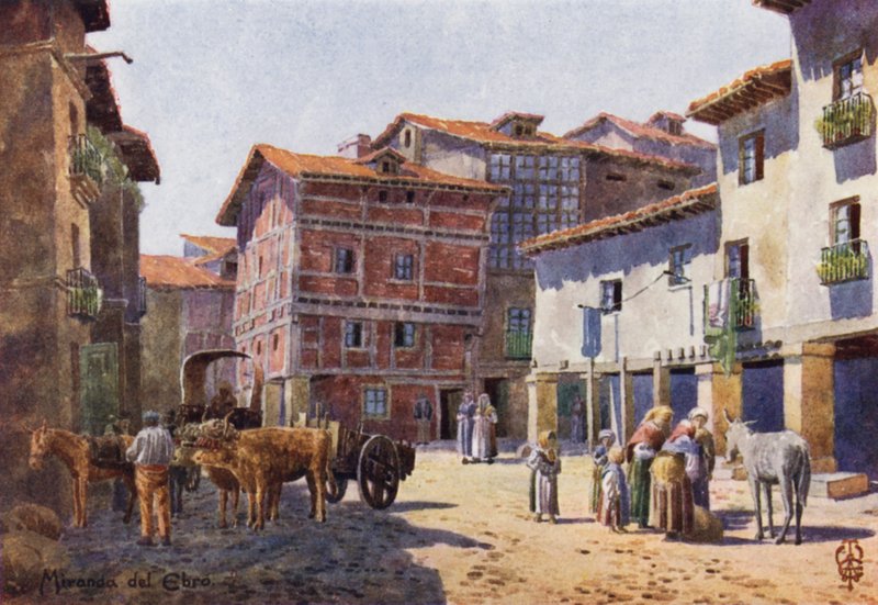 شمال إسبانيا: Miranda del Ebro ، A Corner in the Town (color litho) بواسطة إدغار تي إيه ويغرام