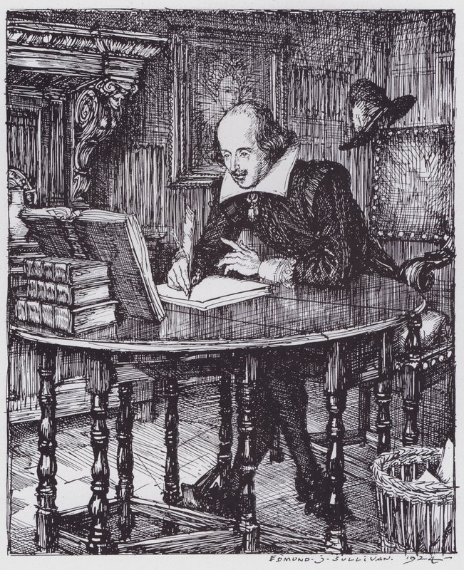Shakespeare in his study (litho) بواسطة ادموند جوزيف (بعد) سوليفان