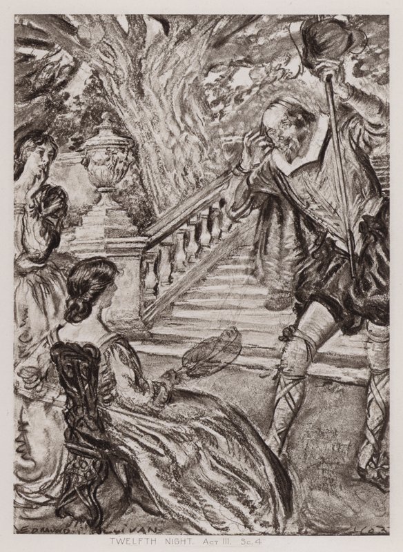 اثني عشر ليلة؛ أو ما شئت ، الفصل الثالث ، Sc 4 (litho) بواسطة ادموند جوزيف سوليفان