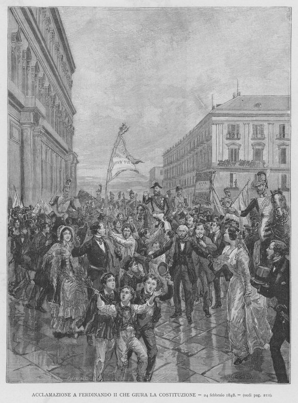 تصفيق لفرديناند الثاني الذي يقسم الدستور ، 24 فبراير 1848 (نقش) بواسطة إدواردو ماتانيا
