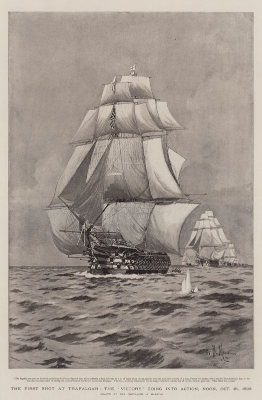 الطلقة الأولى في الطرف الأغر ، النصر في العمل ، ظهرًا ، 21 أكتوبر 1805 بواسطة إدوارد دي مارتينو