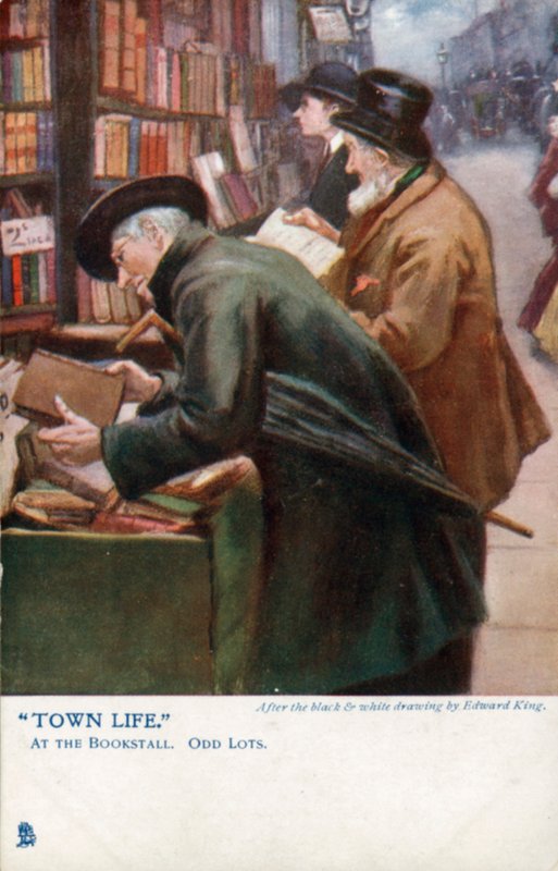 Town Life: العملاء يتصفحون في كشك كتب (لون ليثو) بواسطة إدوارد ر. كينغ