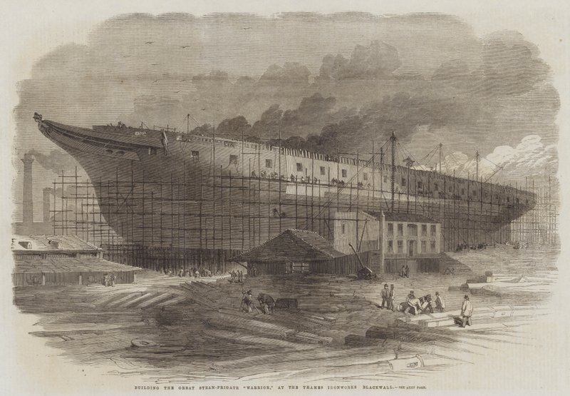 بناء سفينة الفرقاطة البخارية العظيمة ، في Thames Ironworks Blackwall بواسطة إدوين ويدون