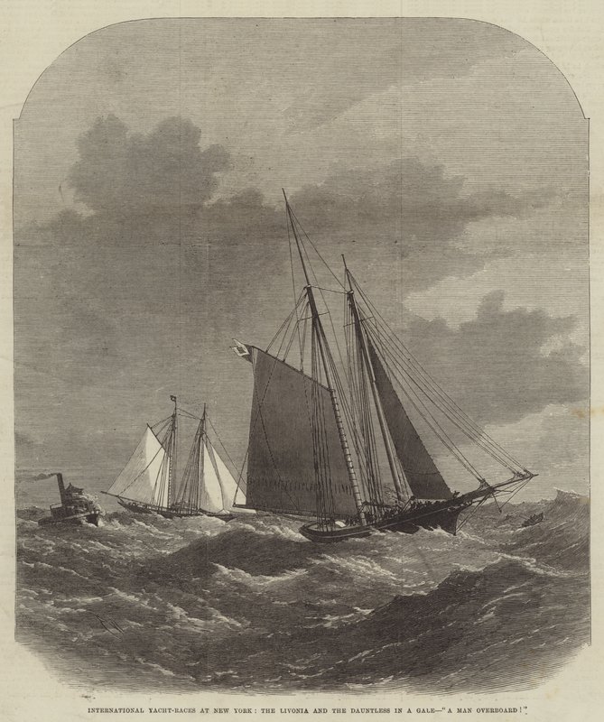 سباقات اليخوت الدولية في نيويورك و Livonia و Dauntless in Gale ، A Man Overboard! بواسطة إدوين ويدون