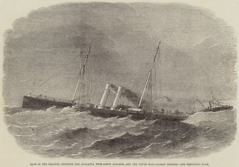 سباق في القناة بين Atalanta Twin-Screw Steamer وإمبراطورة Dover Mail-Packet Empress بواسطة إدوين ويدون