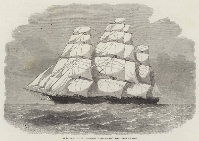 The Black Ball Line Clipper-Ship James Baines مع القوات إلى الهند بواسطة إدوين ويدون