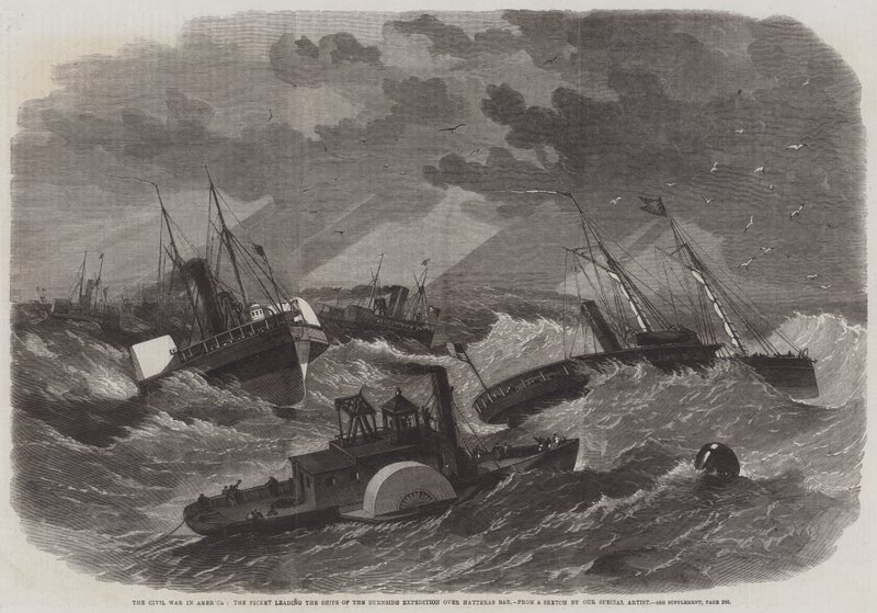 الحرب الأهلية في أمريكا ، يقود الاعتصام سفن بعثة Burnside على شريط Hatteras بواسطة إدوين ويدون