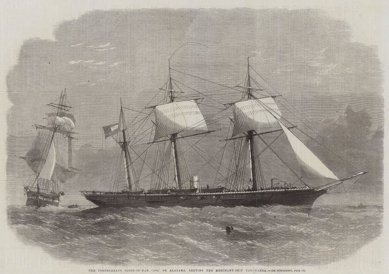 ال الكونفدرالية Sloop-of-War 290 ، أو ألاباما ، تاركًا السفينة التجارية Tonowanda بواسطة إدوين ويدون