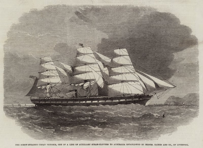 The Steam Screw-Steamer Great Victoria ، واحدة من مجموعة من كليبرز البخار المساعدة إلى أستراليا التي أنشأها Messers Baines and Company ، من ليفربول بواسطة إدوين ويدون