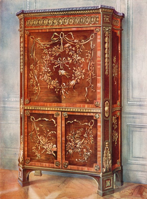 مرصعة تستقيم Ormolu منتصبة Secretaire من الجميز ، الخزامى ، Kingwood ، هولي ، وغيرها من الأخشاب - الطبيعية والملطخة بواسطة إدوين جون فولي