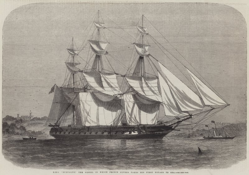 HMS Euryalus ، السفينة التي يأخذ فيها الأمير ألفريد رحلته الأولى إلى البحر بواسطة إدوين ويدون