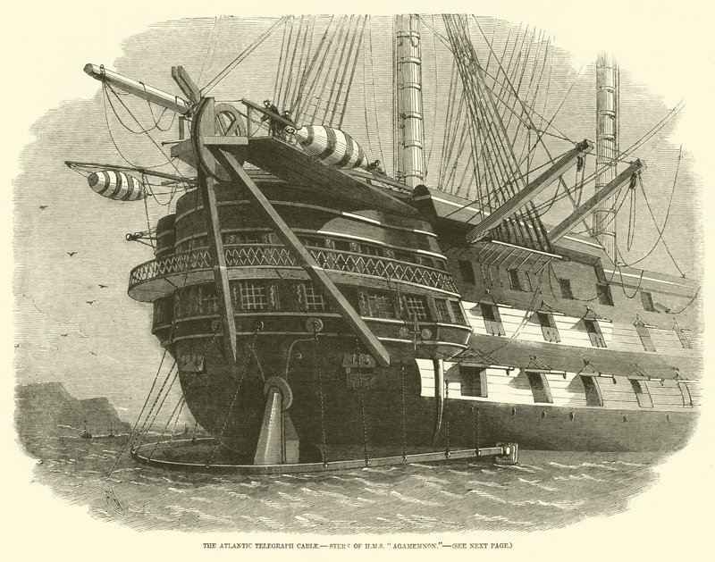 كابل التلغراف الأطلسي ، صارمة من HMS Agamemnon بواسطة إدوين ويدون