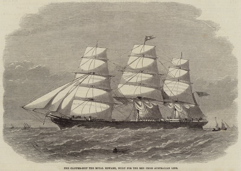 The Clipper-Ship the Royal Edward ، بنيت لخط الصليب الأحمر الأسترالي بواسطة إدوين ويدون