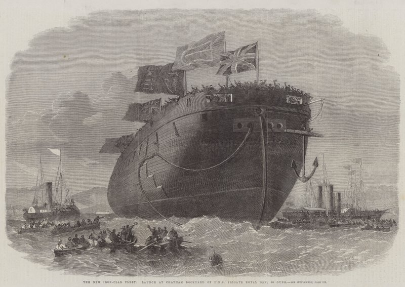 الأسطول الجديد المكسو بالحديد ، انطلق في Chatham Dockyard من HMS Frigate Royal Oak ، 50 Guns بواسطة إدوين ويدون
