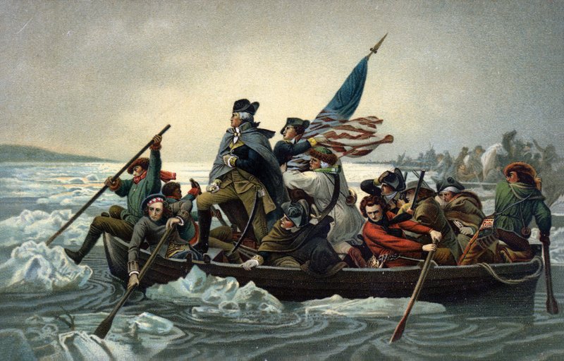 جورج واشنطن يعبر ديلاوير خلال حرب الاستقلال الأمريكية ، 25 ديسمبر 1776 (كروموليثو) بواسطة إيمانويل جوتليب (بعد) لوتز