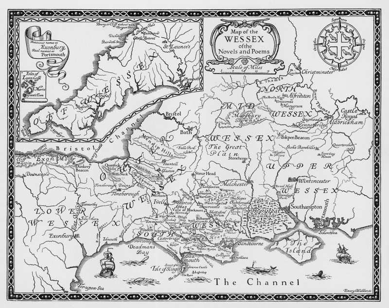 Map of the Wessex of the Novels and Poems of Thomas Hardy (engraving) بواسطة ايمري ووكر