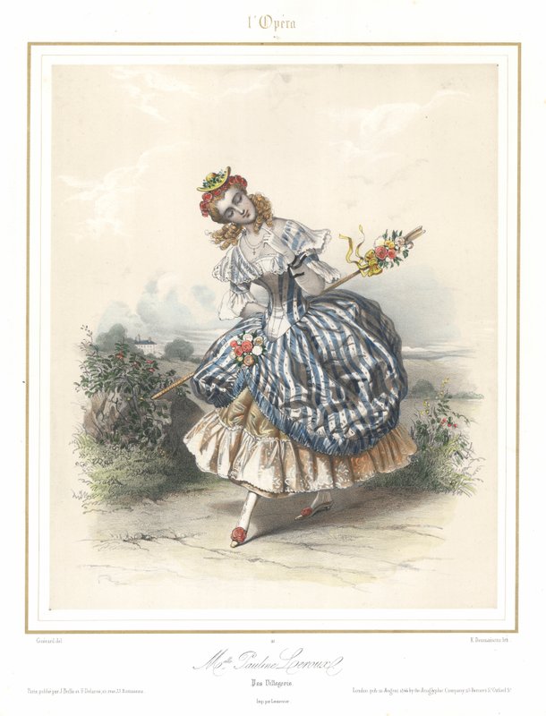 راقصة الباليه الفرنسية بولين ليرو ترقص في أوبرا باريس ، c1840 (لون ليثو) بواسطة اميل ديمايسونز