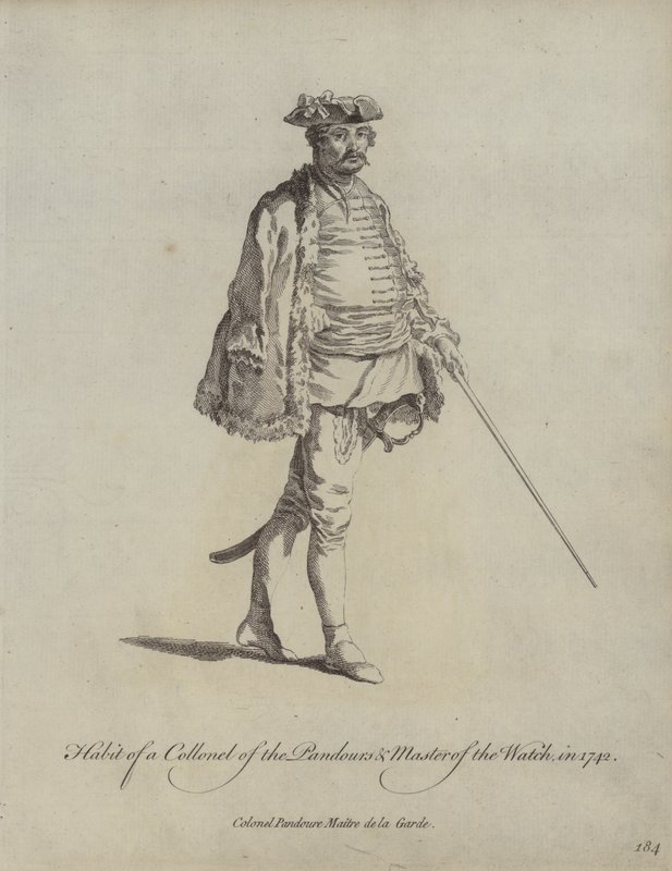 عادة عقيد Pandours و Master of Watch في عام 1742 بواسطة مدرسة اللغة الإنجليزية