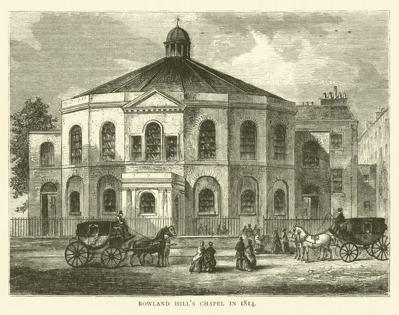 كنيسة رولاند هيلز في عام 1814 بواسطة مدرسة اللغة الإنجليزية