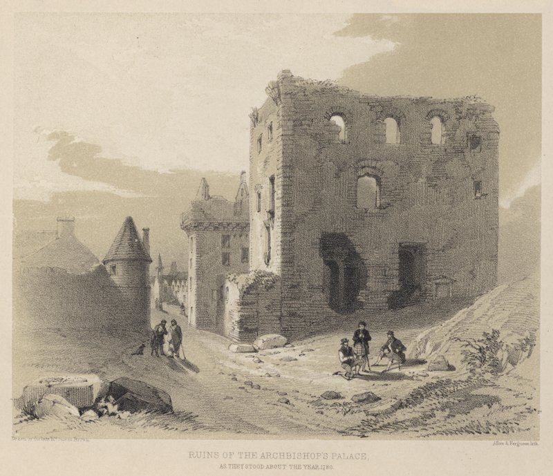 أطلال قصر الأساقفة ، حيث وقفوا حوالي عام 1780 بواسطة مدرسة اللغة الإنجليزية