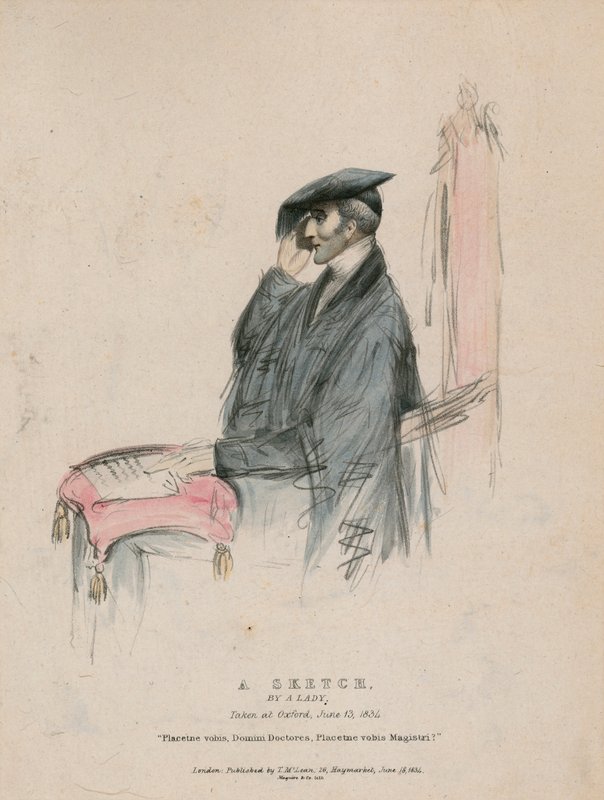 دوق ويلينغتون ، رسم تخطيطي لسيدة ، أُخذ في أكسفورد 13 يونيو 1834 بواسطة مدرسة اللغة الإنجليزية