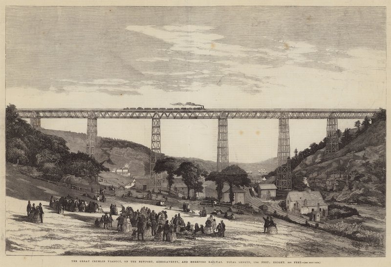 جسر Crumlin العظيم ، على نيوبورت ، أبيرجافيني ، وسكة حديد هيرفورد ، الطول الإجمالي ، 1700 قدم ؛ الارتفاع 200 قدم بواسطة مدرسة اللغة الإنجليزية