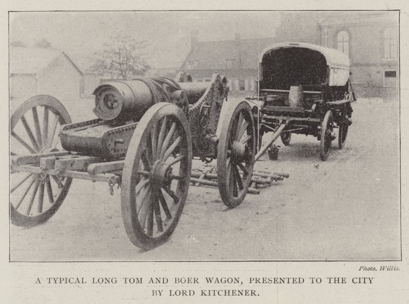 نموذجي Long Tom و Boer Wagon ، قدم إلى المدينة من قبل اللورد كيتشنر بواسطة مصور انجليزى