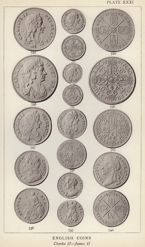 English Coins, Charles II, James II (b/w photo) بواسطة مصور انجليزى