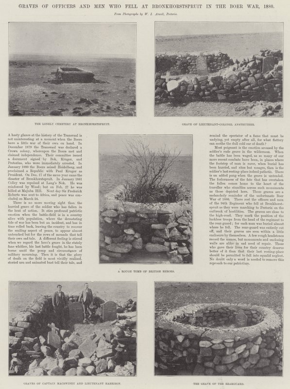 قبور الضباط والرجال الذين سقطوا في برونخورستسبرويت في حرب البوير ، 1880 بواسطة مصور انجليزى
