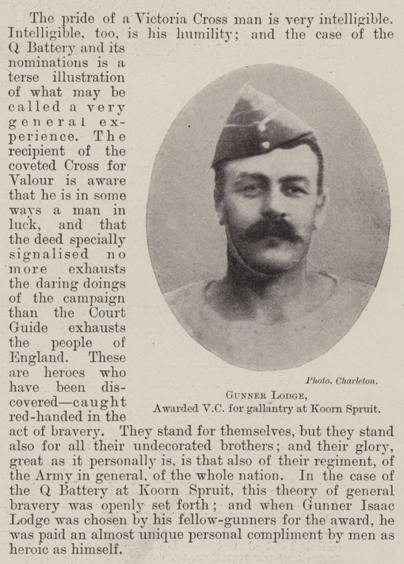 تم منح Gunner Lodge VC للمرارة في Koorn Spruit بواسطة مصور انجليزى