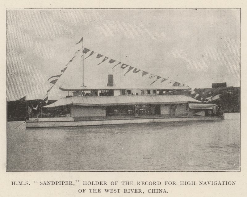 HMS Sandpiper ، حامل الرقم القياسي للملاحة العالية للنهر الغربي ، الصين بواسطة مصور انجليزى