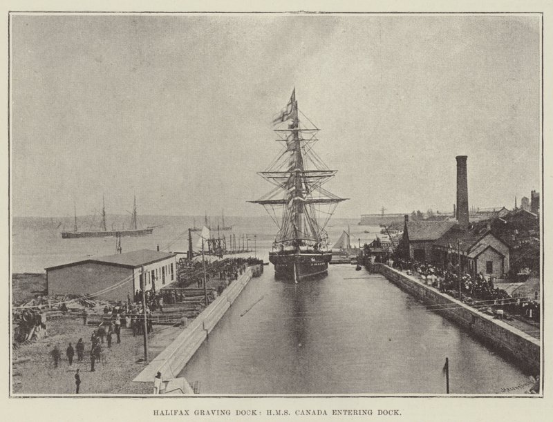 رصيف هاليفاكس Graving Dock ، HMS Canada يدخل حوض بواسطة مصور انجليزى