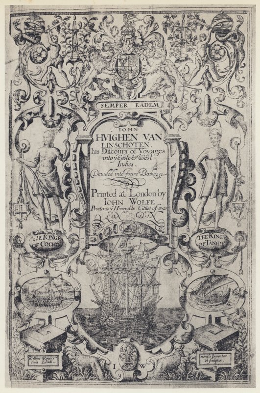 J Linschoten ، Discours of Voyages ، J Wolfe 1598 (b / w photo) بواسطة مصور انجليزى