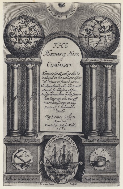 روبرتس ، The Merchants Mapp of Commerce ، R Mabb 1638 (b / w photo) بواسطة مصور انجليزى