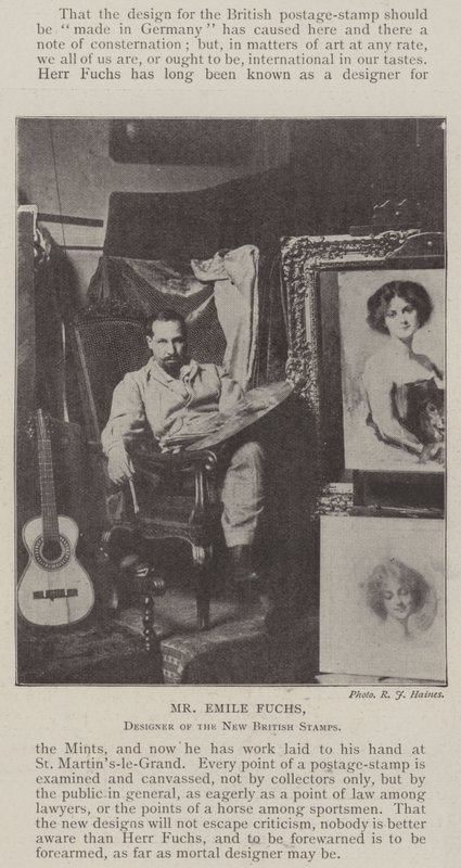 السيد Emile Fuchs ، مصمم الطوابع البريطانية الجديدة بواسطة مصور انجليزى