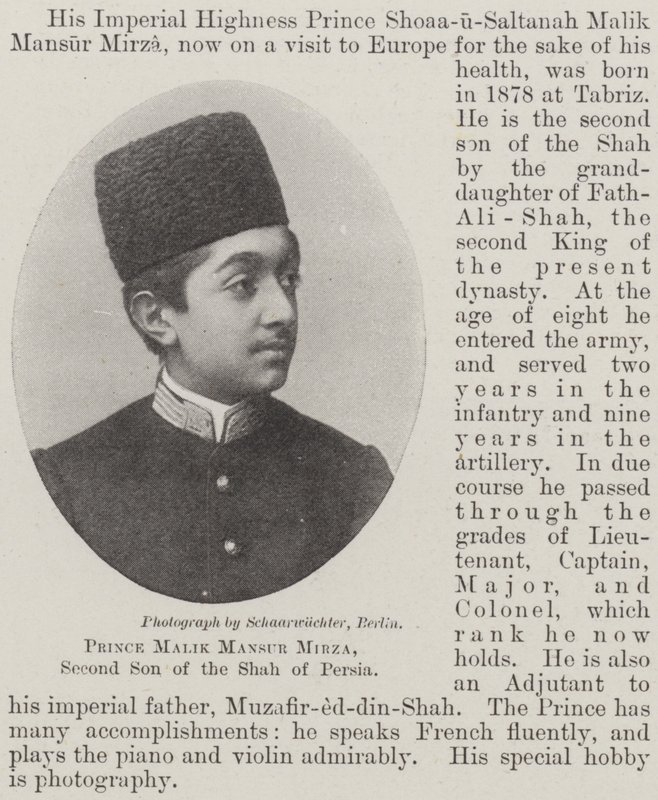 الأمير مالك منصور ميرزا ، الابن الثاني لشاه فارس بواسطة مصور انجليزى