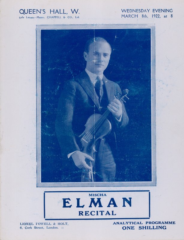 برنامج ميشا إلمان ريسيتال ، كوينز هول ، في 8 مارس 1922 بواسطة مصور انجليزى