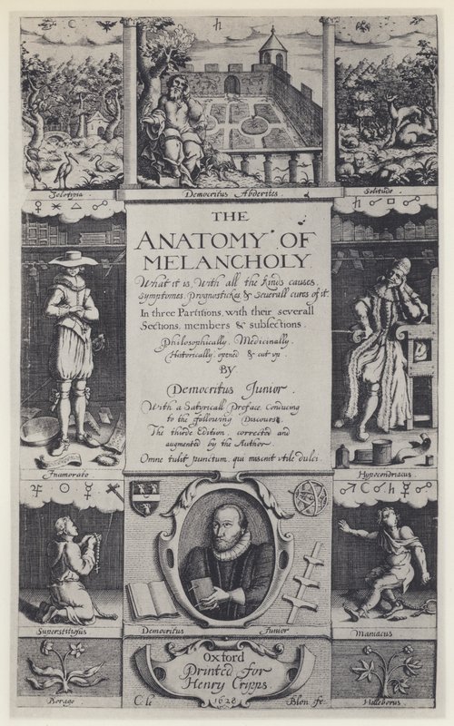 آر بورتون ، The Anatomy of Melancholy ، الطبعة الثالثة ، J Lichfield for H Cripps ، Oxford 1628 (b / w photo) بواسطة مصور انجليزى