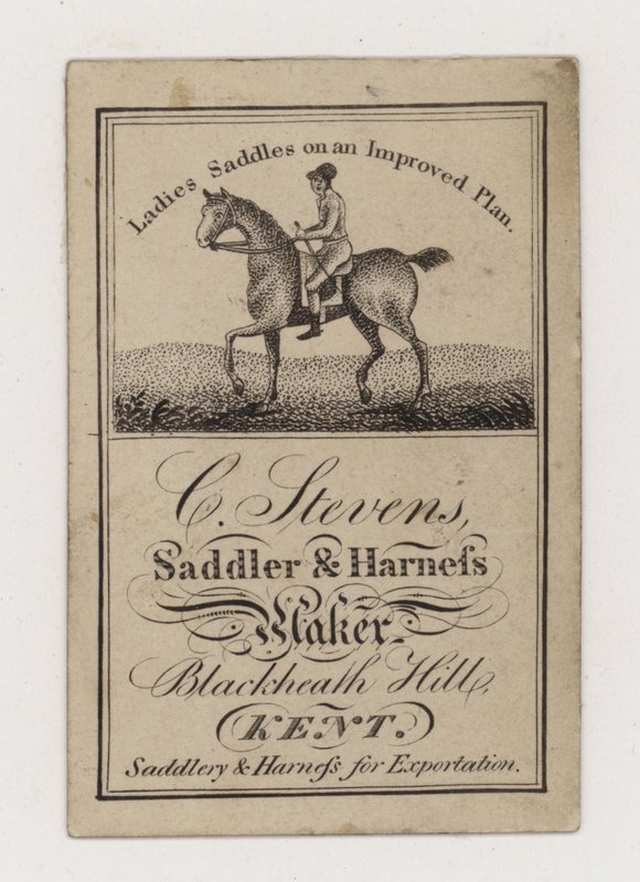 Saddler and Harness Maker، C Stevens، البطاقة التجارية بواسطة مصور انجليزى