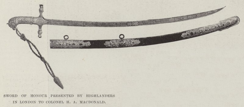 سيف الشرف الذي قدمته Highlanders في لندن للعقيد HA MacDonald بواسطة مصور انجليزى