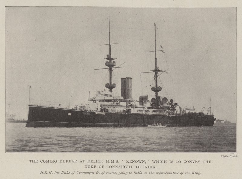 The Coming Durbar في دلهي ، HMS Renown ، الذي سينقل دوق كونوت إلى الهند بواسطة مصور انجليزى