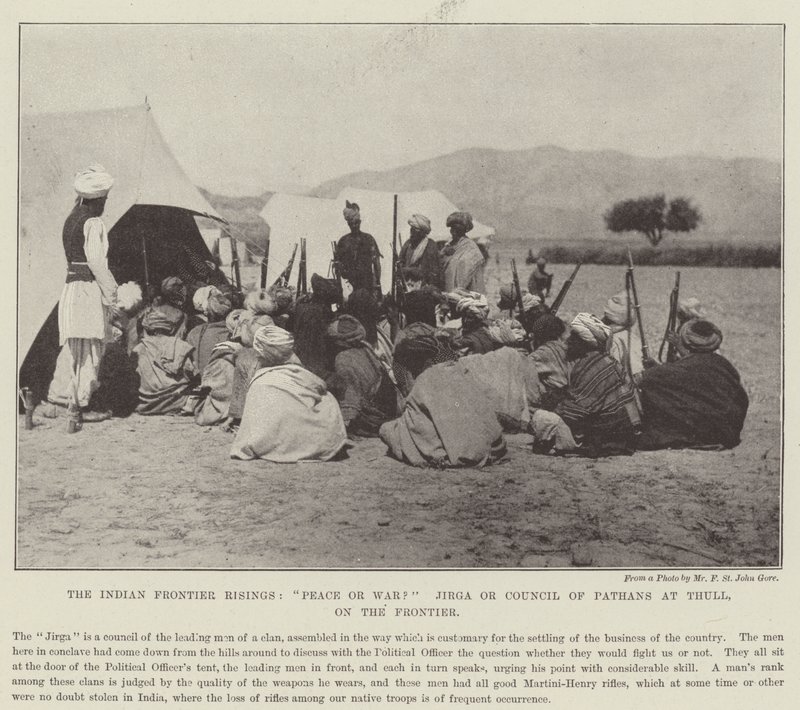 صعود الحدود الهندية ، سلام أم حرب؟ Jirga أو مجلس Pathans في Thull ، على الحدود بواسطة مصور انجليزى